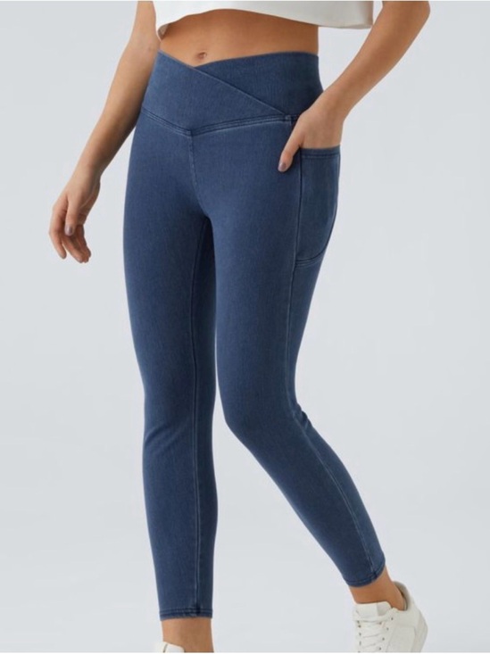 HALARA Pants - Halara Flex Crossover Pocket Washed Denim Work Leggings Small 7/8 NEW